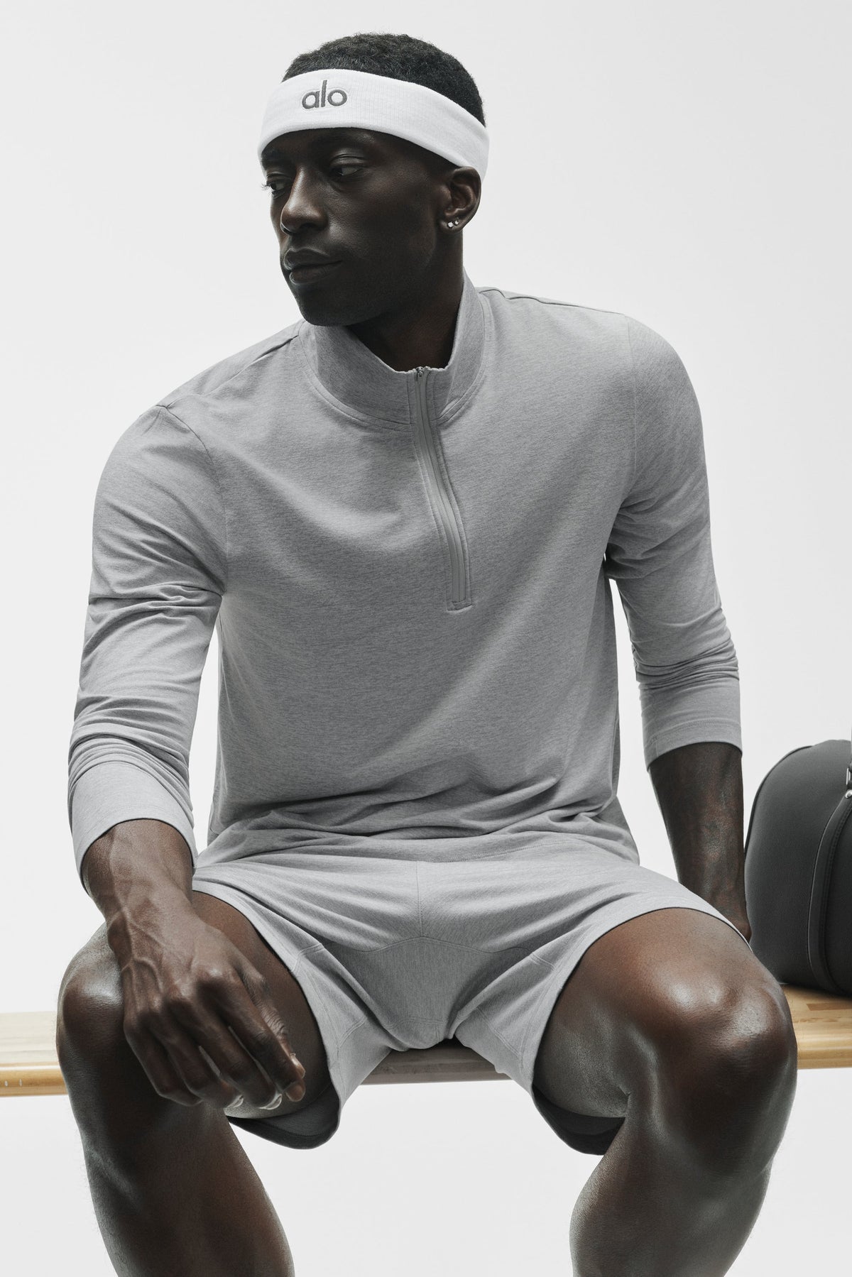 Haut manches longues demi-zip Conquer Reform – Gris chiné vintage
