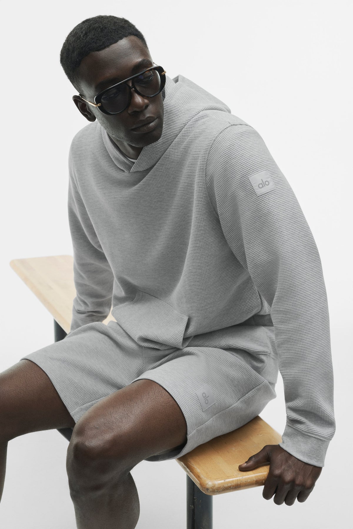 Hoodie gaufré Lounge – Gris chiné